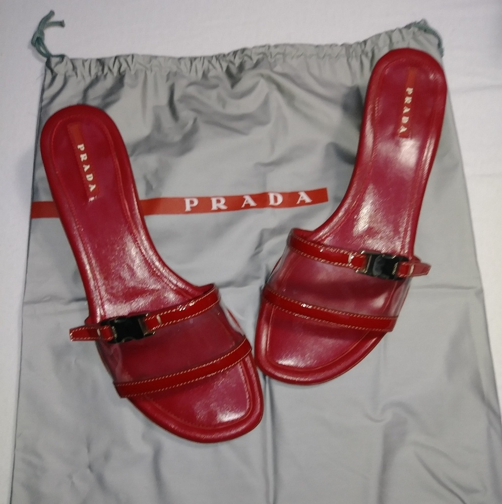 Prada red leather open-toe heeled sandals size 9 - Picture 2 of 4